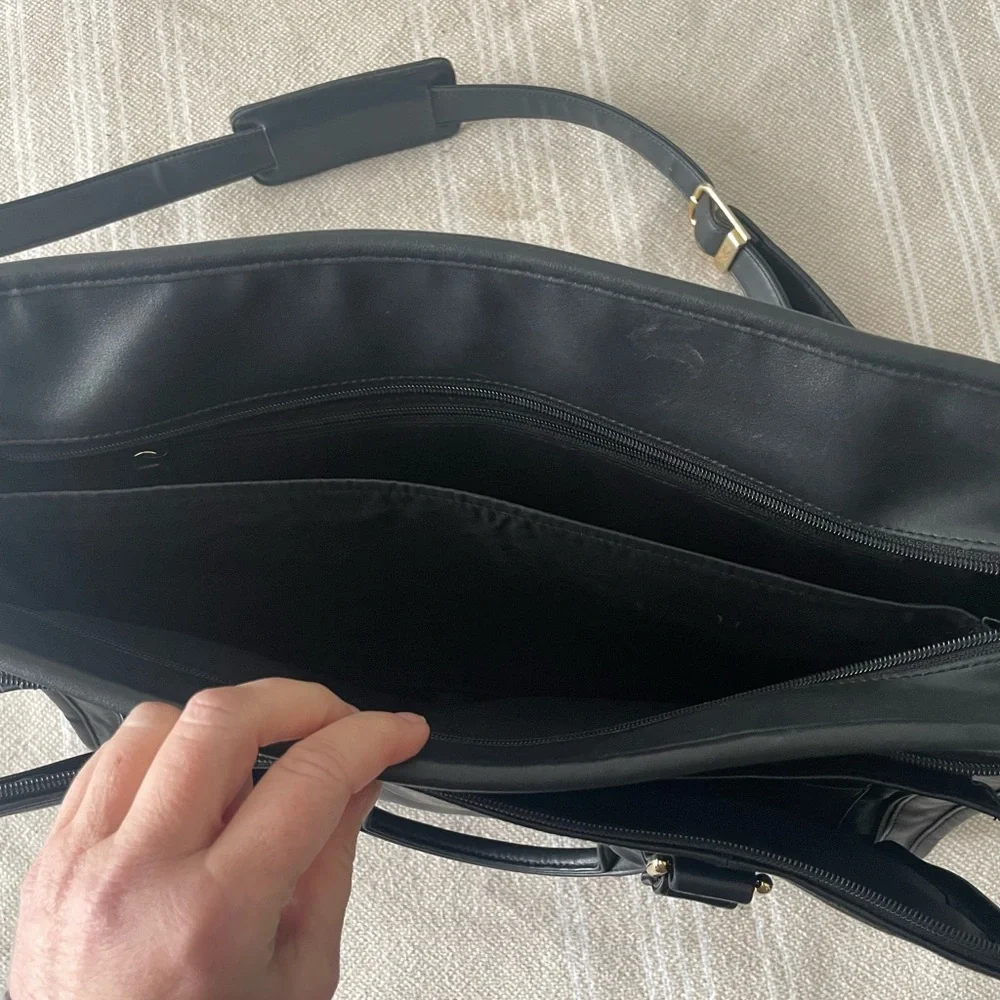 Vintage Lisa Loren Black Leather Briefcase Tote Laptop Work Bag shoulder bag